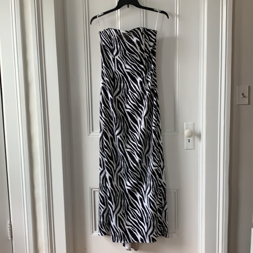 Jessica McClintock Strapless Black Print Silhouette Formal Prom Dress